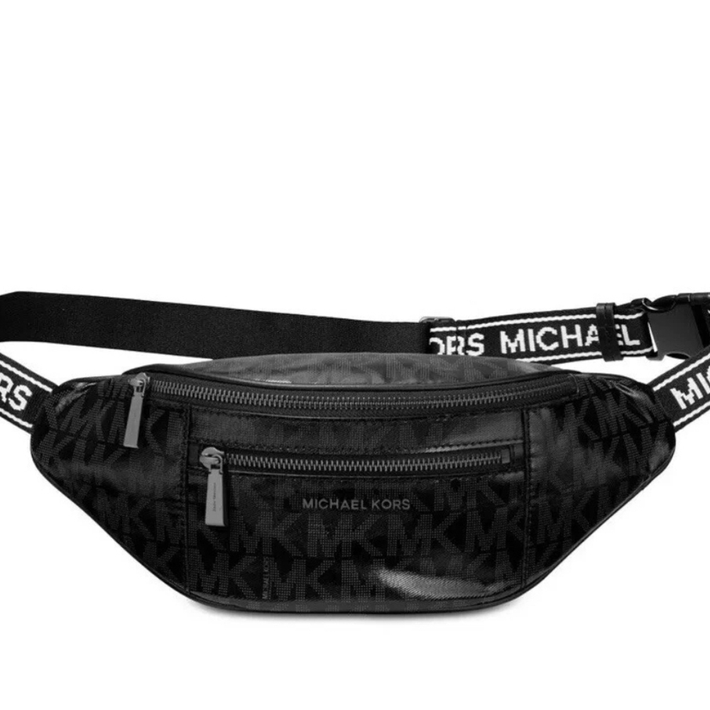 Michael Kors Black MK Logo Leather Belt Bag with Branded Strap - Picture 2 of 4